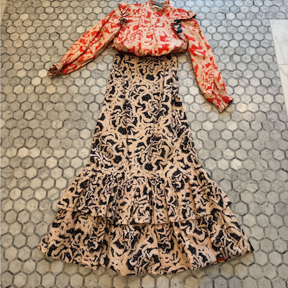 Drawn India cotton poplin skirt & top set, worn once